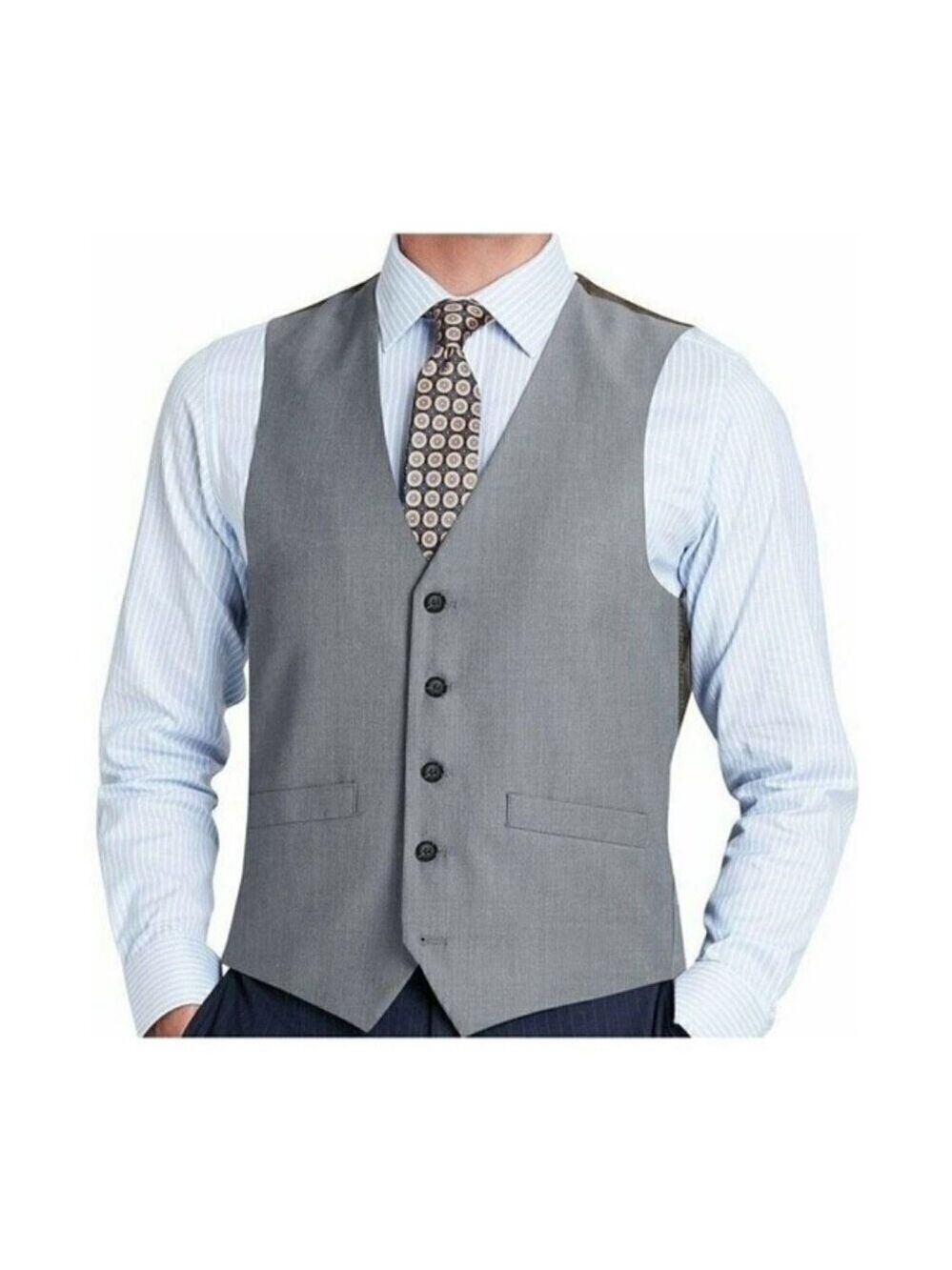 Tommy Hilfiger Vest Wool Gray Suit Button Front Pinstripe Jacket Work Wedding L